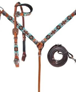 Shiloh Turquoise & Orange Beaded Headstall Set