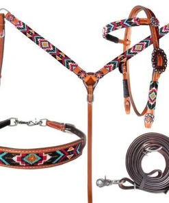 Shiloh Bright Aztec Beaded Headstall Set