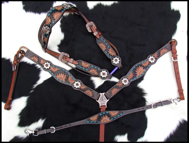 Shiloh Sunflower Tooled 3-Piece Headstall Set for Horses β Durable & Stylish Western Tack 4 Shiloh Sunflower Tooled 3 Piece Headstall Set