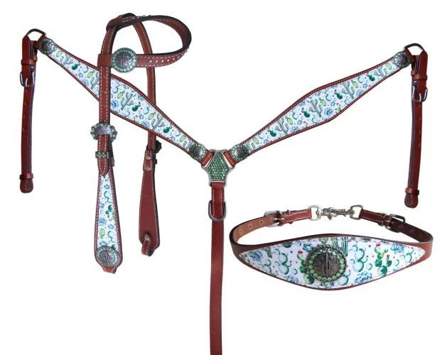 Shiloh Cactus 3 Piece Headstall Set - Durable & Stylish Horse Headstall Set 3 Shiloh Cactus 3 Piece Headstall Set Headstall Sets