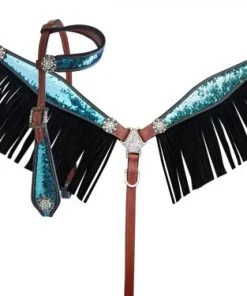 Shiloh Turquoise & Silver Sequin Headstall Set