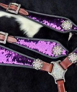 Shiloh Purple & Silver Sequin Headstall Set