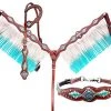 Shiloh Turquoise & White Leather Laced Fringe Headstall Set Headstall Sets