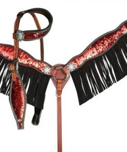 Shiloh Headstall Sets Red & Gold Sequin Headstall Set