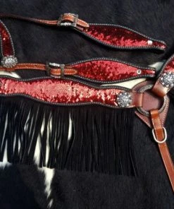 Shiloh Headstall Sets Red & Gold Sequin Headstall Set