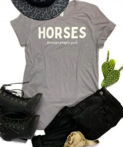 The Cinchy Cowgirl Heather Grey Horses Because People Suck Short Sleeve Graphic Tee Clothing