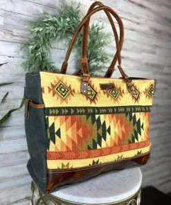 Sixtease Canary Yellow Aztec Weekender Handbag