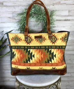 Sixtease Canary Yellow Aztec Weekender Handbag