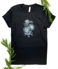 The Cinchy Cowgirl CLOSEOUT- Black & Metallic Blue Sunflower Short Sleeve Graphic Tee CLEARANCE GRAPHICS