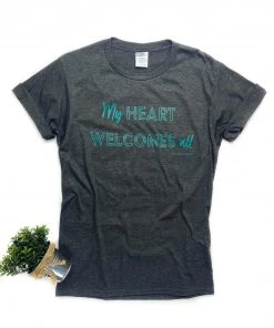 The Cinchy Cowgirl CLOSEOUT- Charcoal My Heart Welcomes All Short Sleeve Tee CLEARANCE GRAPHICS