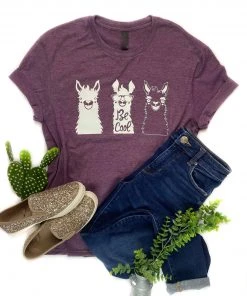 The Cinchy Cowgirl Clothing Eggplant Be Cool Llamas Short Sleeve Tee