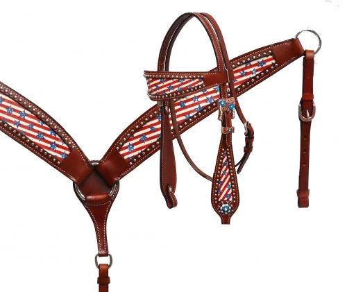 Shiloh Stars And Stripes Headstall Set - Patriotic Horse Headstall and Reins Combo 3 Shiloh Stars And Stripes Headstall Set