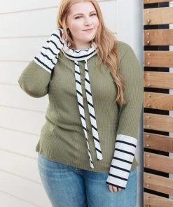 Ave Shops Secret Stripes Cowl Neck Olive Long Sleeve Top - Stylish & Comfortable Tops for Women 17 Ave Shops Secret Stripes Cowl Neck Top In Olive Long Sleeve Tops