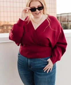 Ave Shops Burgundy Show Stopper Long Sleeve Sweater - Cozy Cardigan for Women 23 Ave Shops Long Sleeve Tops Show Stopper Sweater In Burgundy