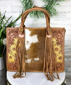 American Darling Yellow Sunflower & Cowhide Conceal Carry Handbag