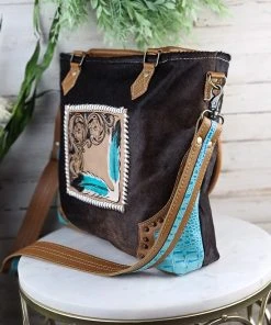 Myra Dark Cowhide Turquoise & Feathers Handbag Handbags & Wallets