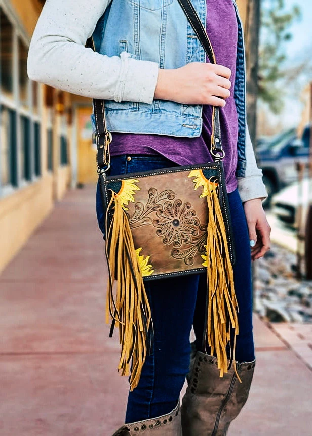 Bbags Catalina Tooled Fringe Crossbody Handbag - Stylish Leather Purse for Women 3 Bbags Catalina Tooled Fringe Crossbody Handbag Handbags & Wallets