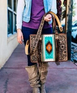 American Darling Concealed Carry Teal Aztec Tote Handbag