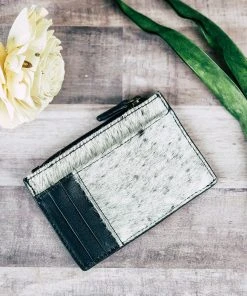 Myra Handbags & Wallets Black & White Cowhide Zip Card Holder
