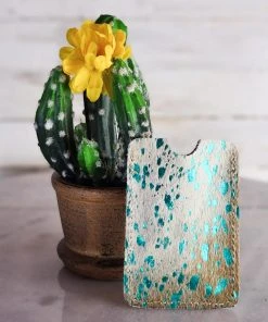 Bbags Teal Acid Wash Cowhide Card Holder Handbags & Wallets