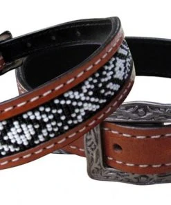Shiloh Horse & Dog Black & White Aztec Beaded Dog Collar