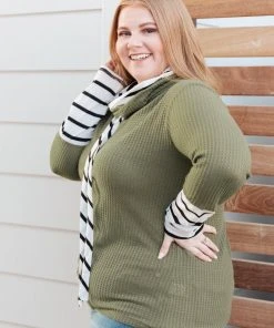 Ave Shops Secret Stripes Cowl Neck Olive Long Sleeve Top - Stylish & Comfortable Tops for Women 16 Ave Shops Secret Stripes Cowl Neck Top In Olive Long Sleeve Tops