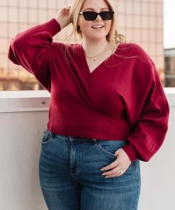 Ave Shops Burgundy Show Stopper Long Sleeve Sweater - Cozy Cardigan for Women 24 Ave Shops Long Sleeve Tops Show Stopper Sweater In Burgundy
