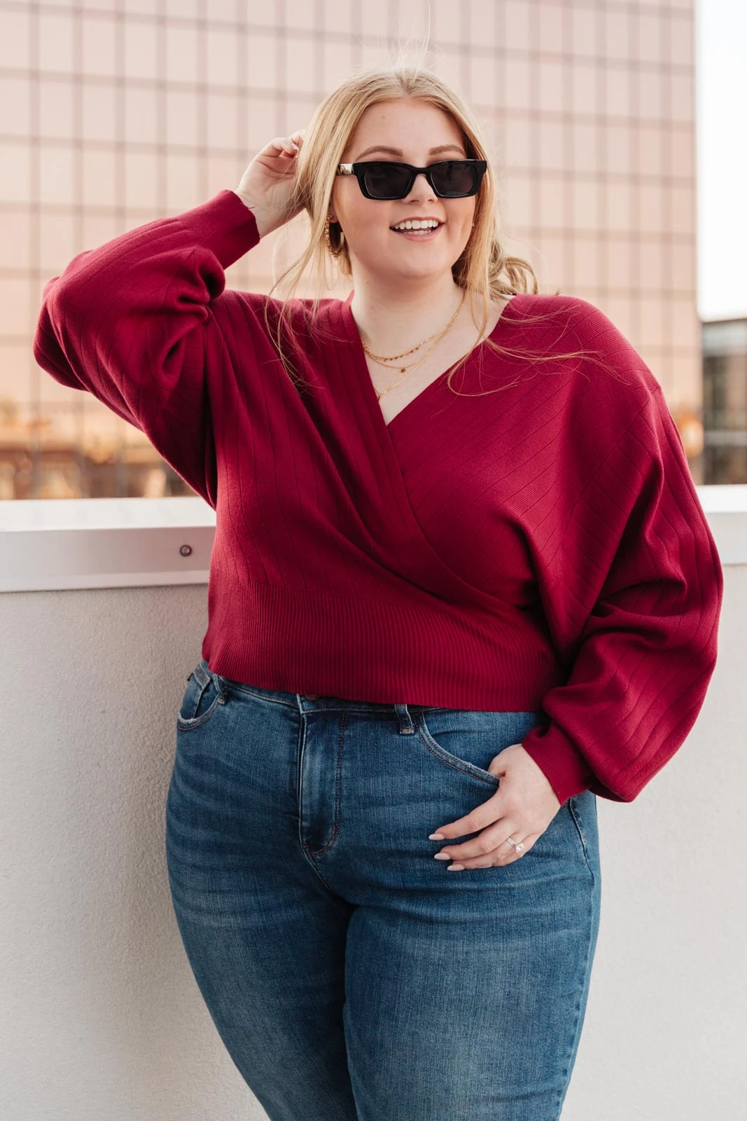 Ave Shops Burgundy Show Stopper Long Sleeve Sweater - Cozy Cardigan for Women 11 Ave Shops Long Sleeve Tops Show Stopper Sweater In Burgundy