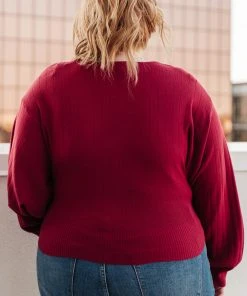 Ave Shops Burgundy Show Stopper Long Sleeve Sweater - Cozy Cardigan for Women 27 Ave Shops Long Sleeve Tops Show Stopper Sweater In Burgundy