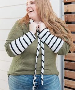 Ave Shops Secret Stripes Cowl Neck Olive Long Sleeve Top - Stylish & Comfortable Tops for Women 19 Ave Shops Secret Stripes Cowl Neck Top In Olive Long Sleeve Tops