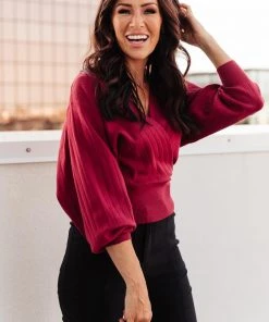 Ave Shops Burgundy Show Stopper Long Sleeve Sweater - Cozy Cardigan for Women 20 Ave Shops Long Sleeve Tops Show Stopper Sweater In Burgundy