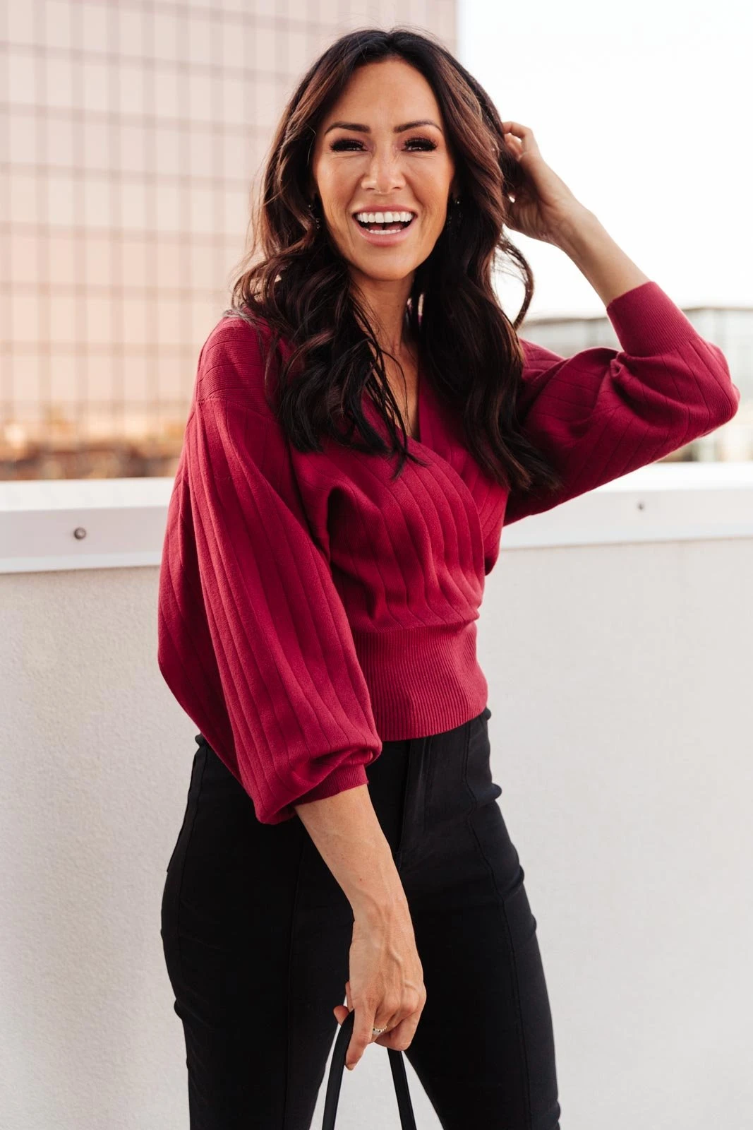 Ave Shops Burgundy Show Stopper Long Sleeve Sweater - Cozy Cardigan for Women 7 Ave Shops Long Sleeve Tops Show Stopper Sweater In Burgundy