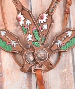 Shiloh White & Pink Cactus Headstall Set