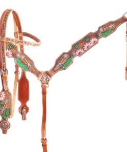 Shiloh White & Pink Cactus Headstall Set