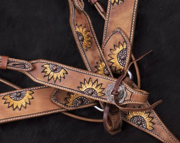 Shiloh Half Sunflower Headstall Set - Durable Horse Headstall with Flower Design 4 Shiloh Half Sunflower Headstall Set Headstall Sets