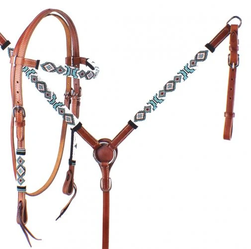 Shiloh Turquoise & Red Beaded Headstall Set for Horses - Premium Equestrian Gear 3 Shiloh Headstall Sets Turquoise & Red Beaded Headstall Set