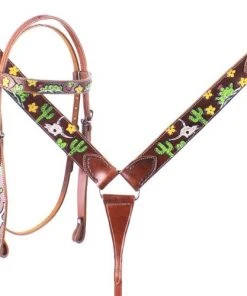 Shiloh Steer Skull & Cactus Painted Headstall Set Headstall Sets