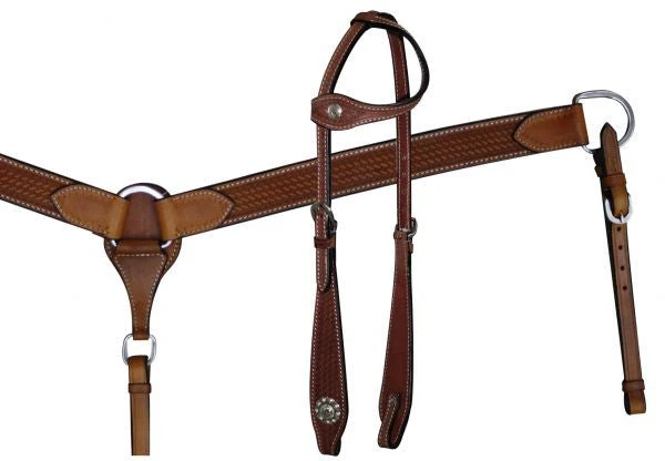 Shiloh One Ear Basketweave Plain Headstall Set for Horses - Durable & Comfortable Design 3 Shiloh One Ear Basketweave Plain Headstall Set