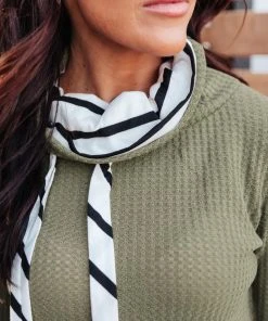 Ave Shops Secret Stripes Cowl Neck Olive Long Sleeve Top - Stylish & Comfortable Tops for Women 22 Ave Shops Secret Stripes Cowl Neck Top In Olive Long Sleeve Tops