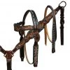 Shiloh Floral Teal Buck Stitch Headstall Set Horse & Dog
