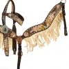 Shiloh Tan Fringe Feather Headstall Set