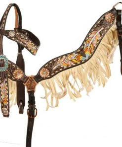 Shiloh Tan Fringe Feather Headstall Set