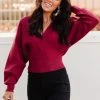 Ave Shops Long Sleeve Tops Show Stopper Sweater In Burgundy