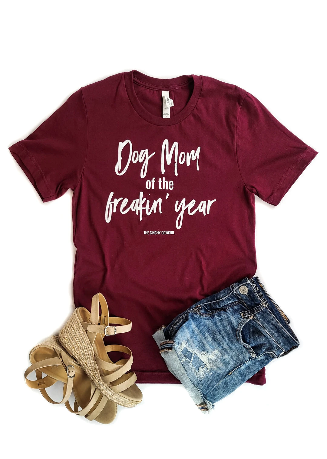 Maroon 'Dog Mom Of The Freakin' Year' Short Sleeve Graphic Tee - Cinchy Cowgirl Clothing 3 The Cinchy Cowgirl Clothing Maroon Dog Mom Of The Freakin' Year Short Sleeve Graphic Tee