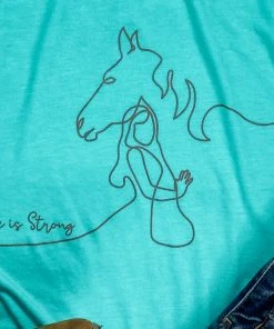 The Cinchy Cowgirl She Is Strong Horse Teal Graphic Tank - Women's Short Sleeve Tee 6 The Cinchy Cowgirl She Is Strong Horse Teal Graphic Tank