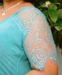 Ave Shops A Little Bit Of Lace Top In Aqua