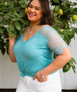 Ave Shops A Little Bit Of Lace Top In Aqua