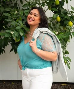 Ave Shops A Little Bit Of Lace Top In Aqua