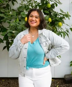 Ave Shops A Little Bit Of Lace Top In Aqua