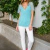 Ave Shops Aqua Lace Top | Short Sleeve Women's Blouse | Casual & Chic 1 Ave Shops A Little Bit Of Lace Top In Aqua
